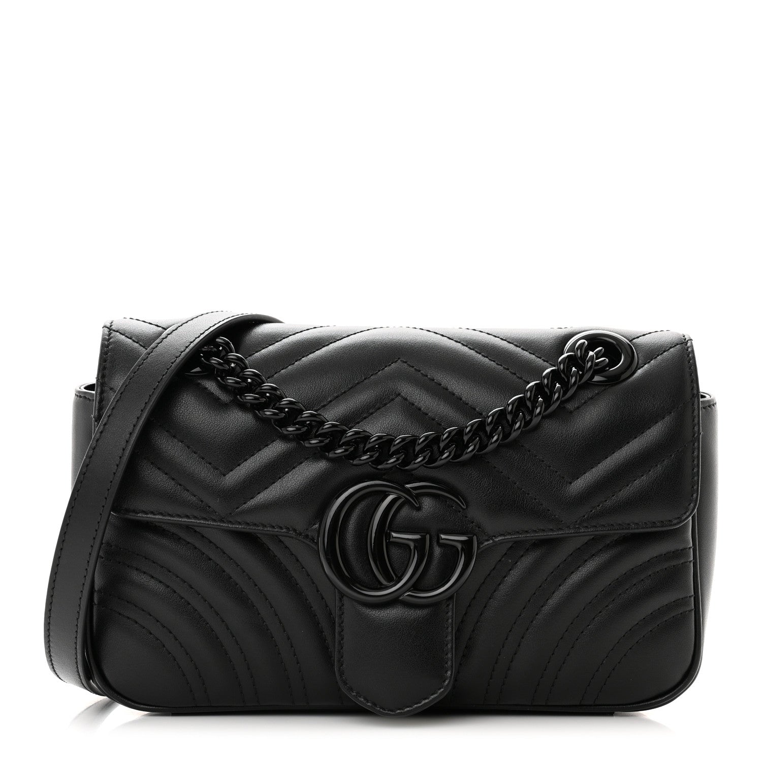 Gucci Calfskin Matelasse Monochrome Mini GG Marmont Shoulder Bag Black 1 of 12