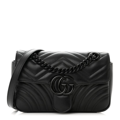 Gucci Calfskin Matelasse Monochrome Mini GG Marmont Shoulder Bag Black 1 of 12