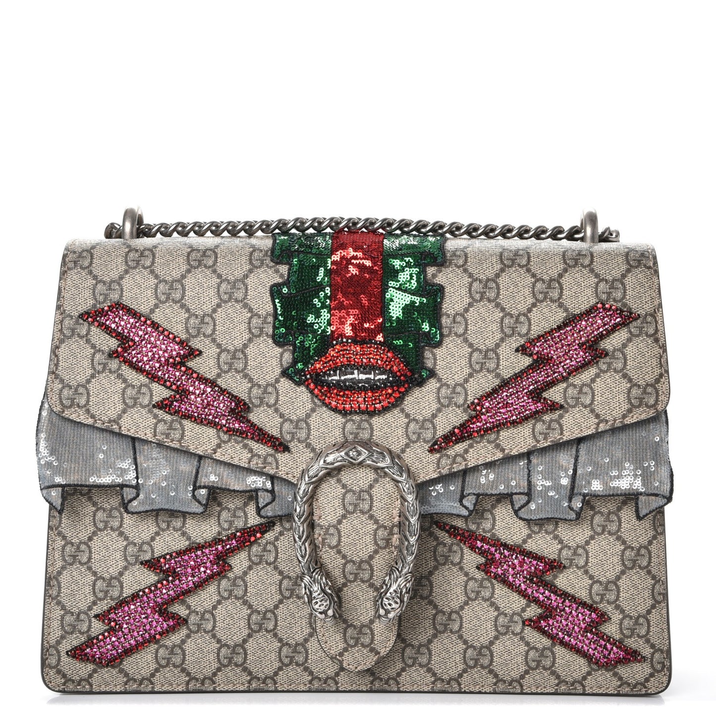GG Supreme Monogram Lightning Embroidered Medium Dionysus Shoulder Bag Beige