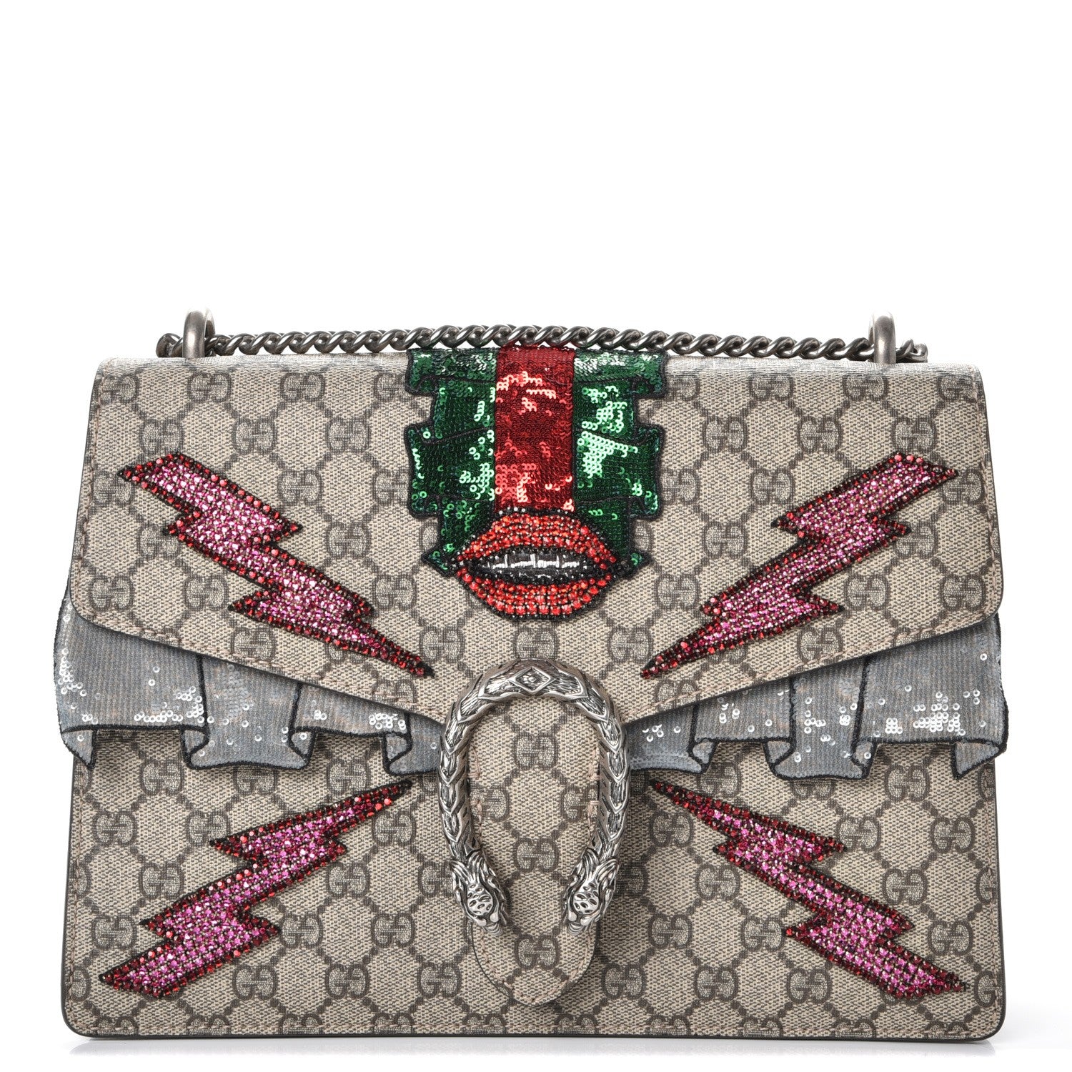 Gucci GG Supreme Monogram Lightning Embroidered Medium Dionysus Shoulder Bag Beige 1 of 11