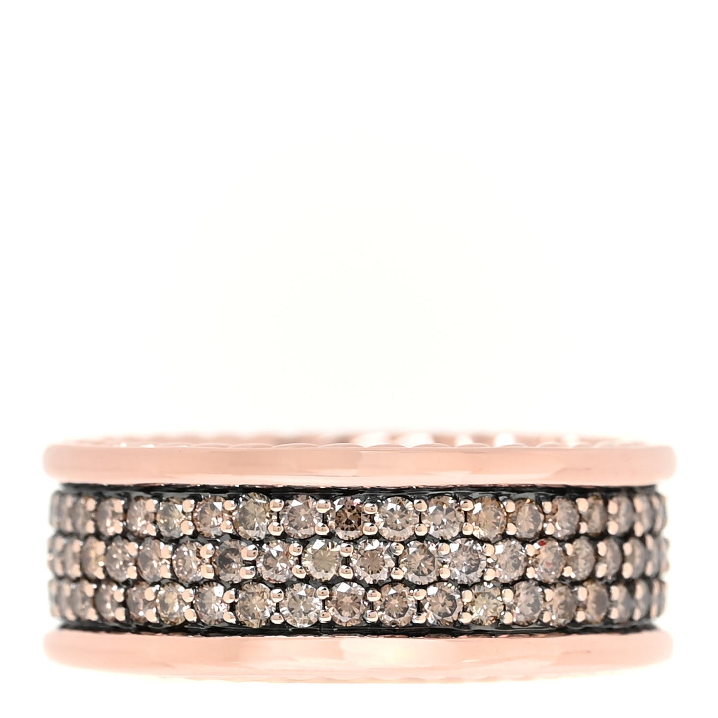 18K Rose Gold Cognac Diamond Pave Streamline Three Row Band Ring 60 9