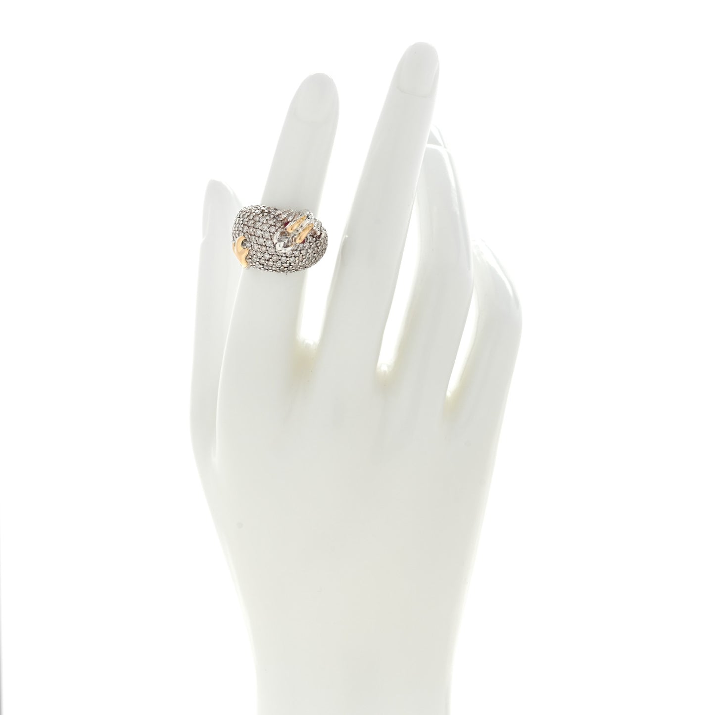 Sterling Silver 18K Yellow Gold Diamond Naga Dragon Dome Ring 49 4.75