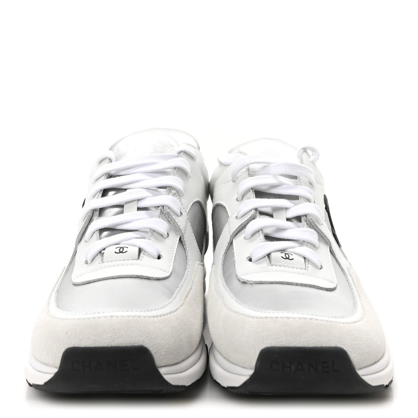 Calfskin Fabric Sneakers 40.5 White Silver Fluo Blue