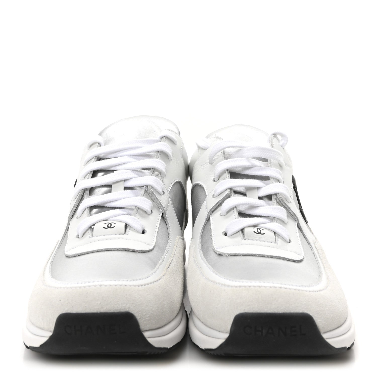 Chanel Calfskin Fabric Sneakers 40.5 White Silver Fluo Blue 3 of 9