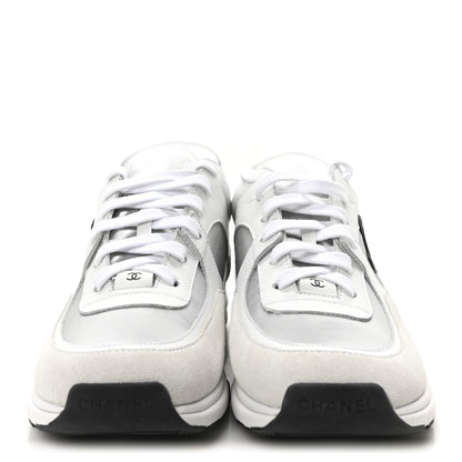 Chanel Calfskin Fabric Sneakers 40.5 White Silver Fluo Blue 3 of 9
