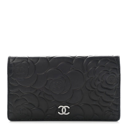 Chanel Lambskin Camellia Embossed Yen Wallet Black 1 of 17