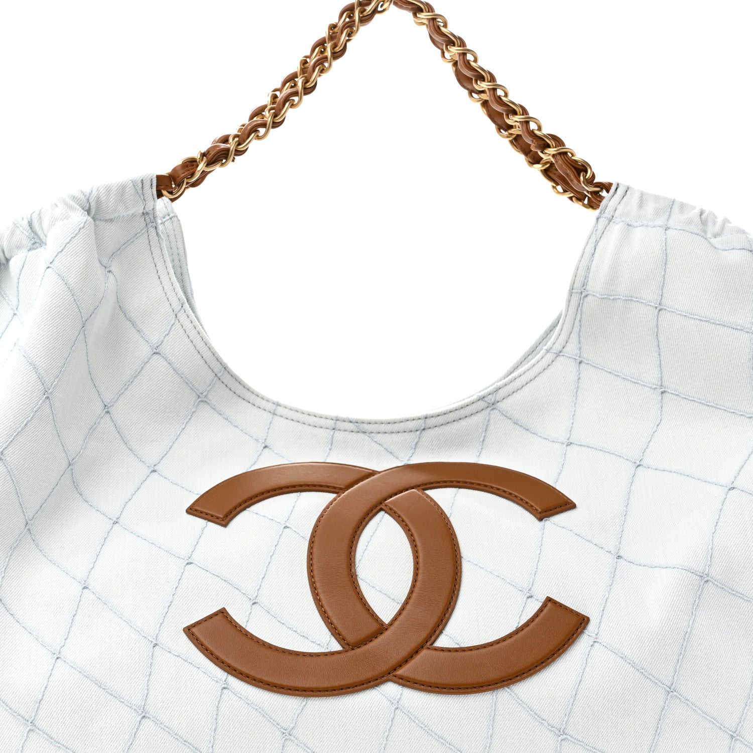Chanel Denim Calfskin Quilted Coco Beach Small Shopping Tote Light Blue Brown 9 of 12
