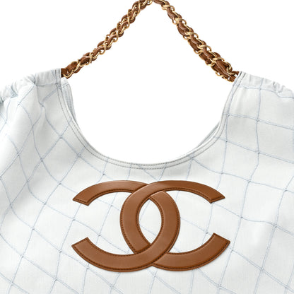 Chanel Denim Calfskin Quilted Coco Beach Small Shopping Tote Light Blue Brown 9 of 12