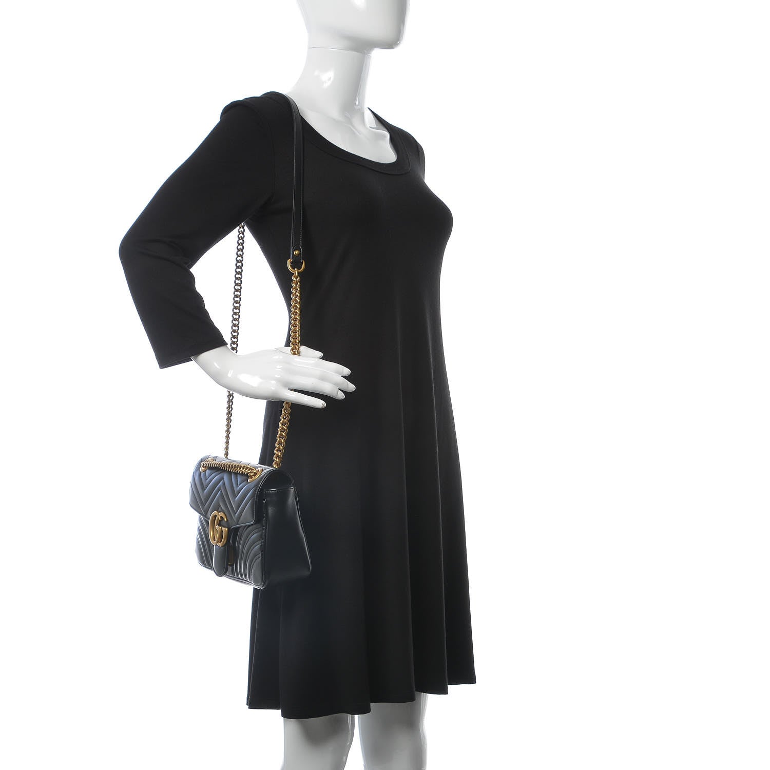 Gucci Calfskin Matelasse Small GG Marmont Shoulder Bag Black 2 of 9