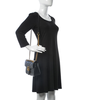 Gucci Calfskin Matelasse Small GG Marmont Shoulder Bag Black 2 of 9