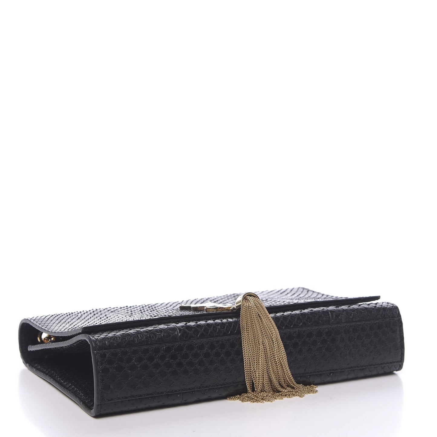 Snakeskin Medium Classic Monogram Kate Tassel Satchel Black