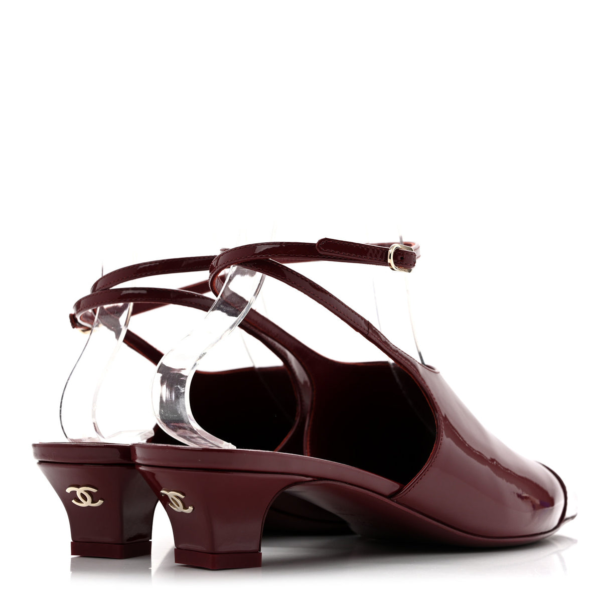 Chanel Patent Calfskin Cap Toe CC Slingback Pumps 38 Dark Burgundy 5 of 10