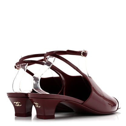 Chanel Patent Calfskin Cap Toe CC Slingback Pumps 38 Dark Burgundy 5 of 10