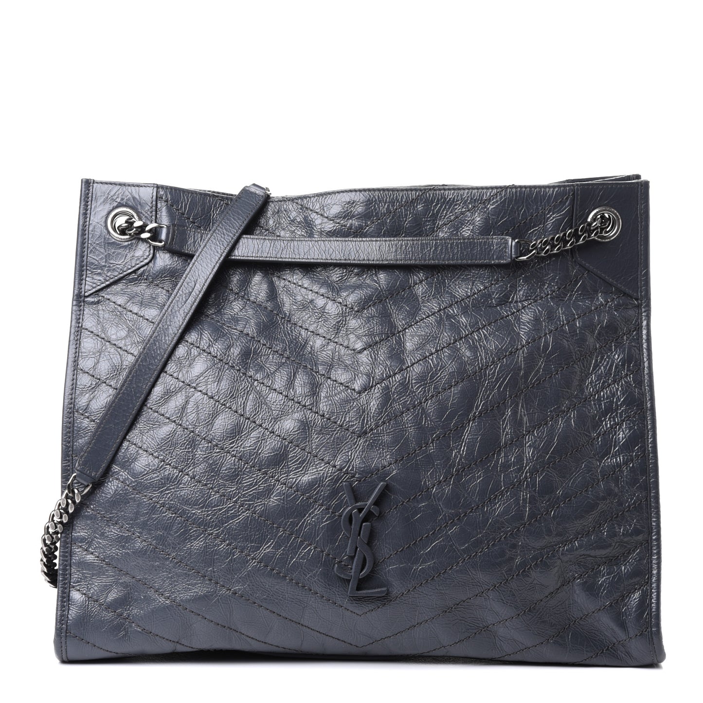 Crinkled Calfskin Matelasse Monogram Niki Shopper Tote Dark Smog