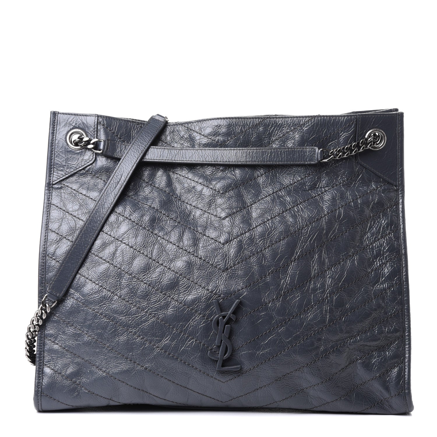 Saint Laurent Crinkled Calfskin Matelasse Monogram Niki Shopper Tote Dark Smog 1 of 4