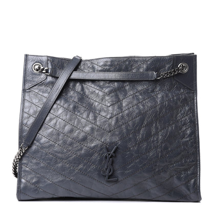 Saint Laurent Crinkled Calfskin Matelasse Monogram Niki Shopper Tote Dark Smog 1 of 4