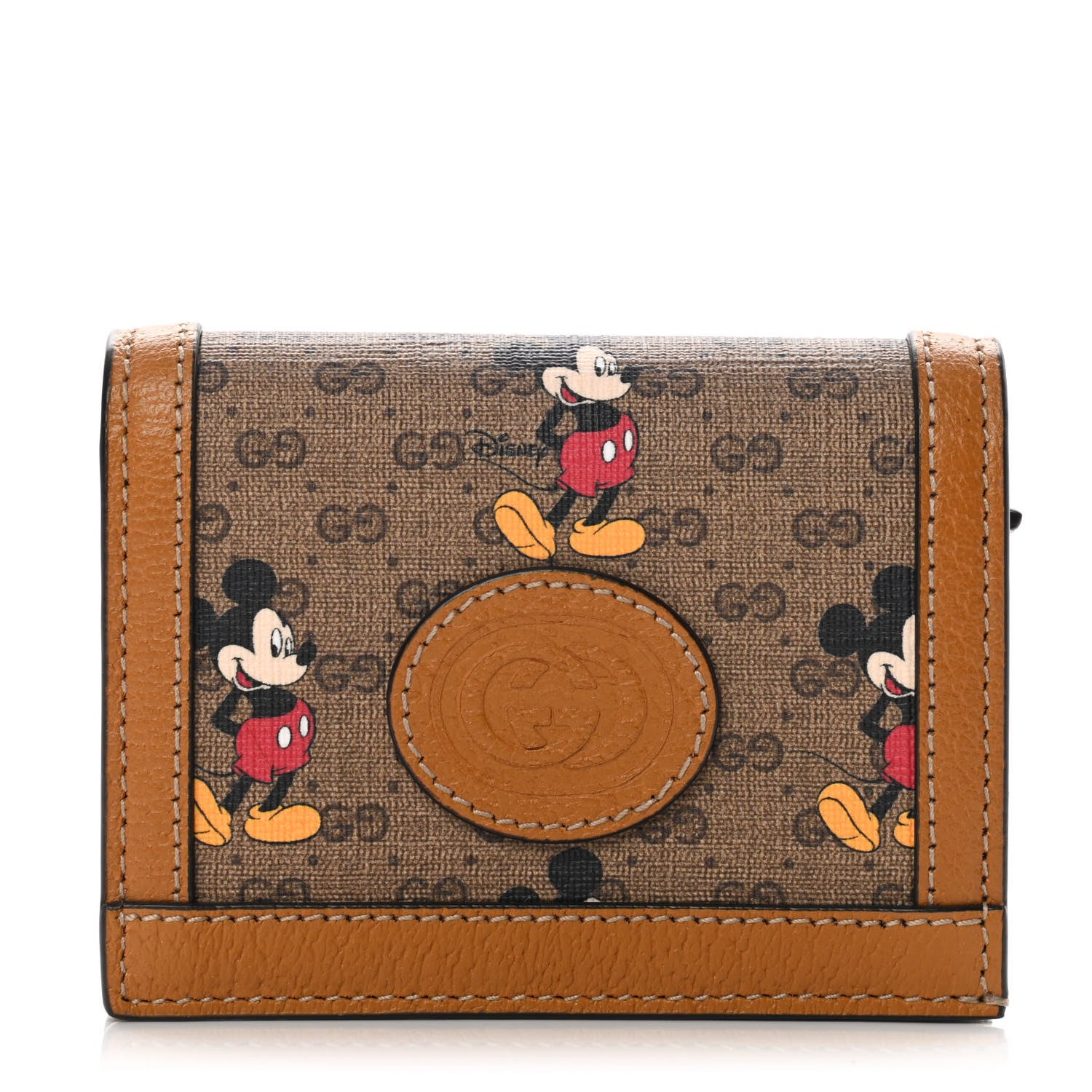 Gucci X DISNEY Mini Vintage GG Supreme Monogram Mickey Mouse Card Holder Wallet Beige Vintage Sun Oil 1 of 9