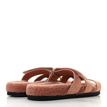 Hermes Suede Goatskin Woolskin Womens Chypre Sandals 41 Rose Aube 4 of 10