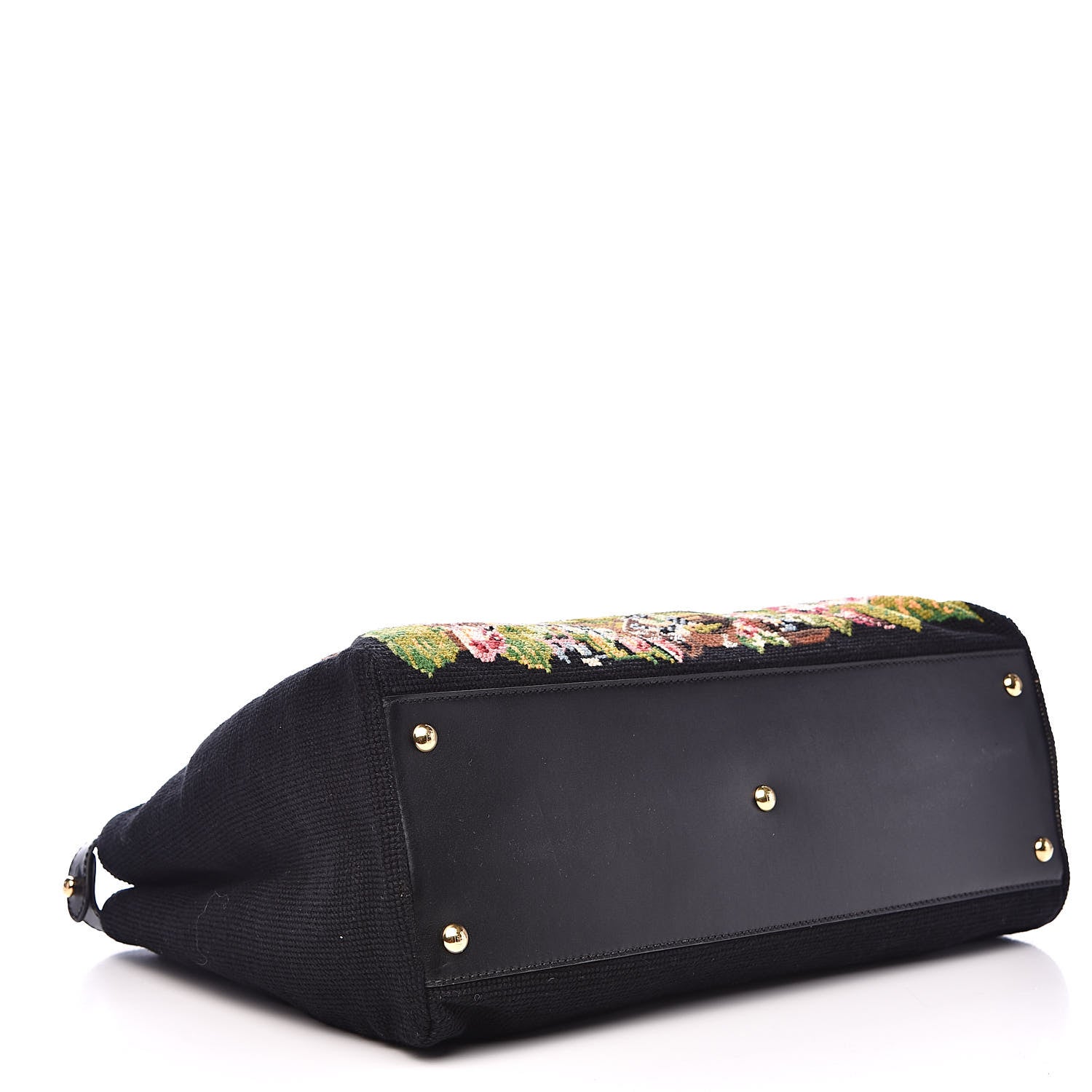 Fendi Canvas Embroidered Large Peekaboo Iconic Satchel Black Multicolor 4 of 12