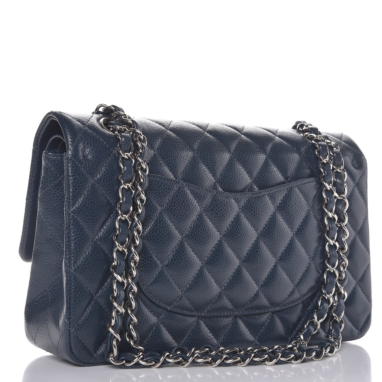Caviar Quilted Medium Double Flap Dark Blue