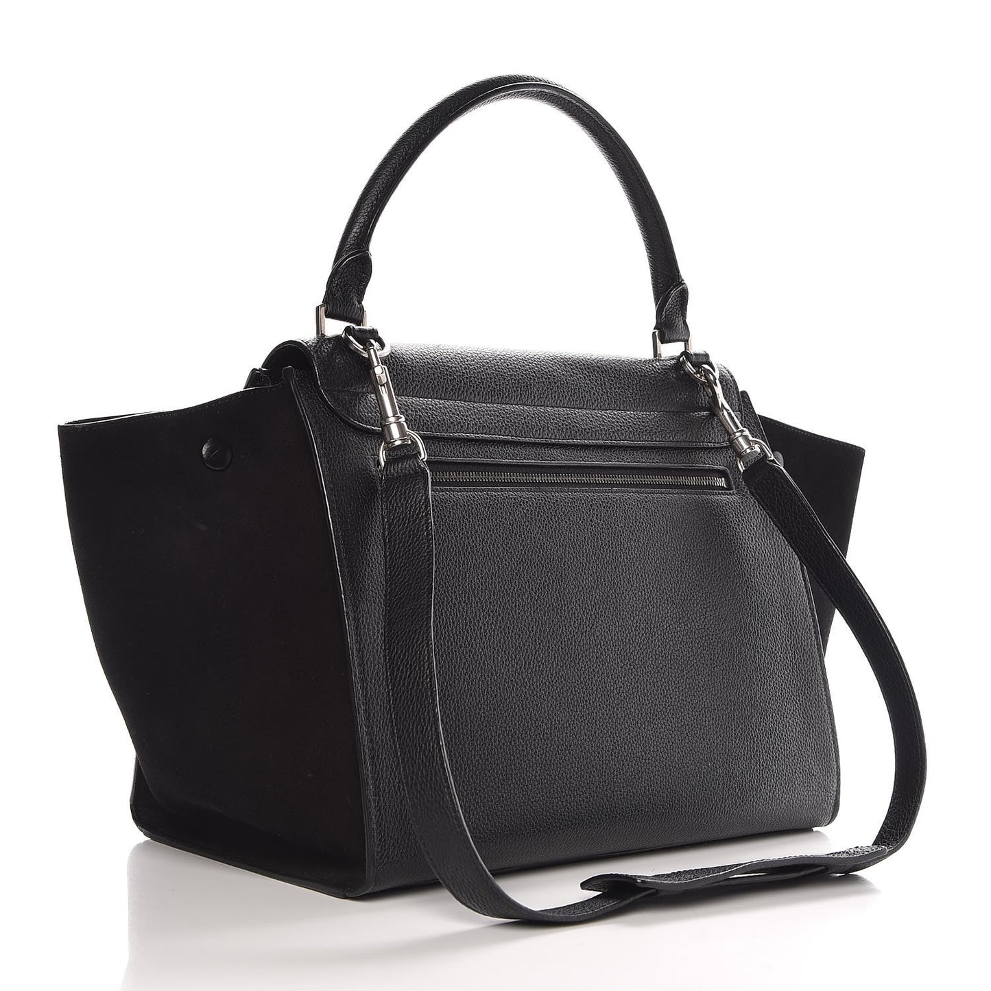 Drummed Calfskin Suede Small Trapeze Black