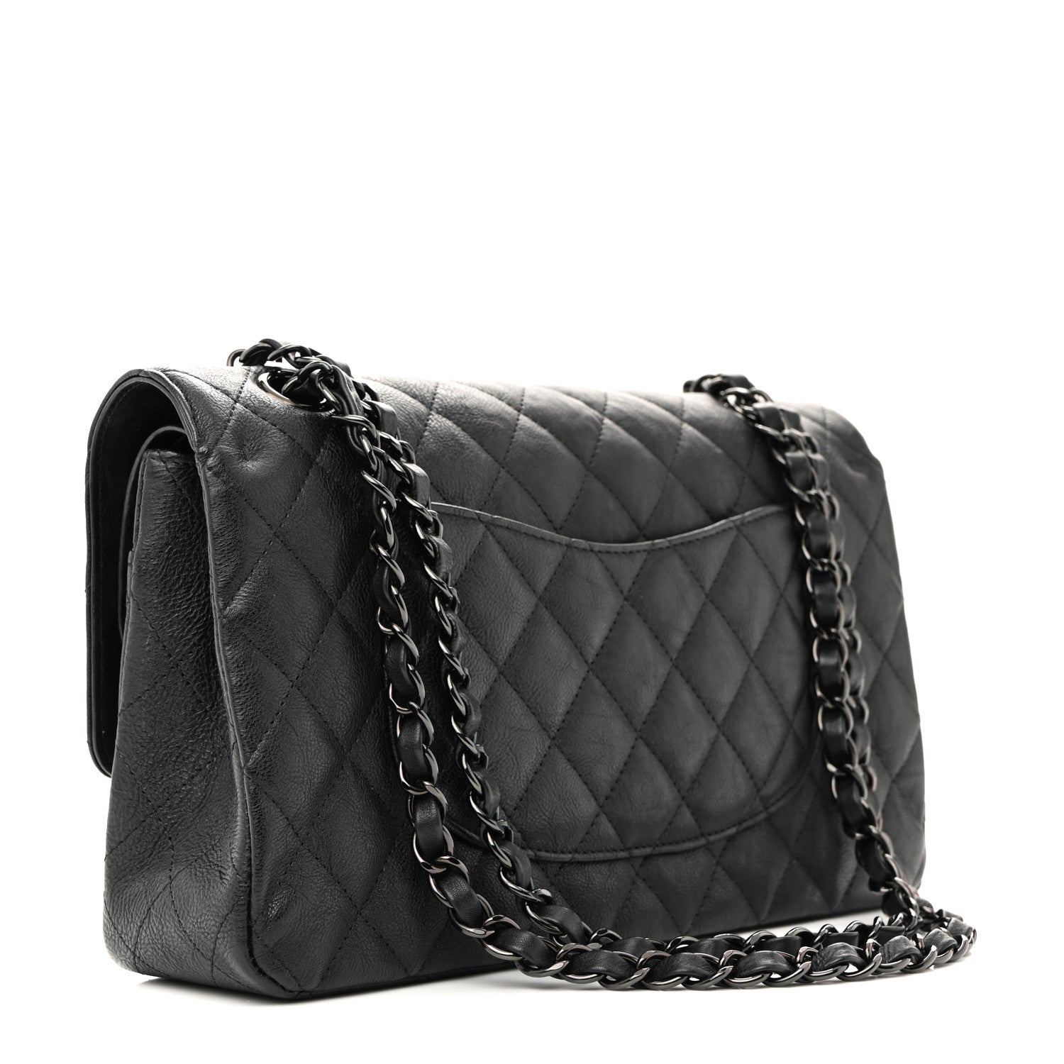 Chanel Crumpled Calfskin Quilted Medium Double Flap So Black 3 of 11
