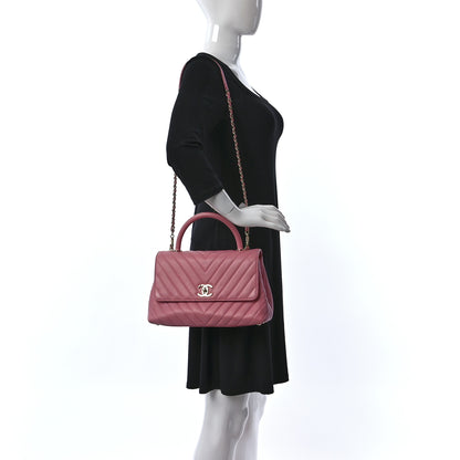 Chanel Caviar Chevron Quilted Small Coco Handle Flap Pink 2 of 12