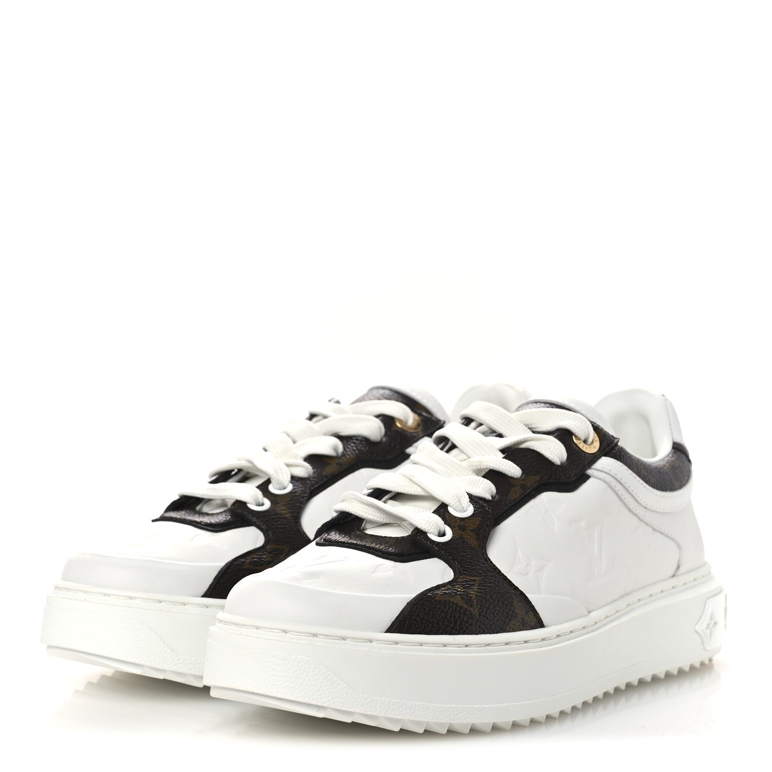 Louis Vuitton Lambskin Embossed Monogram Time Out Sneakers 39 White Brown 4 of 11