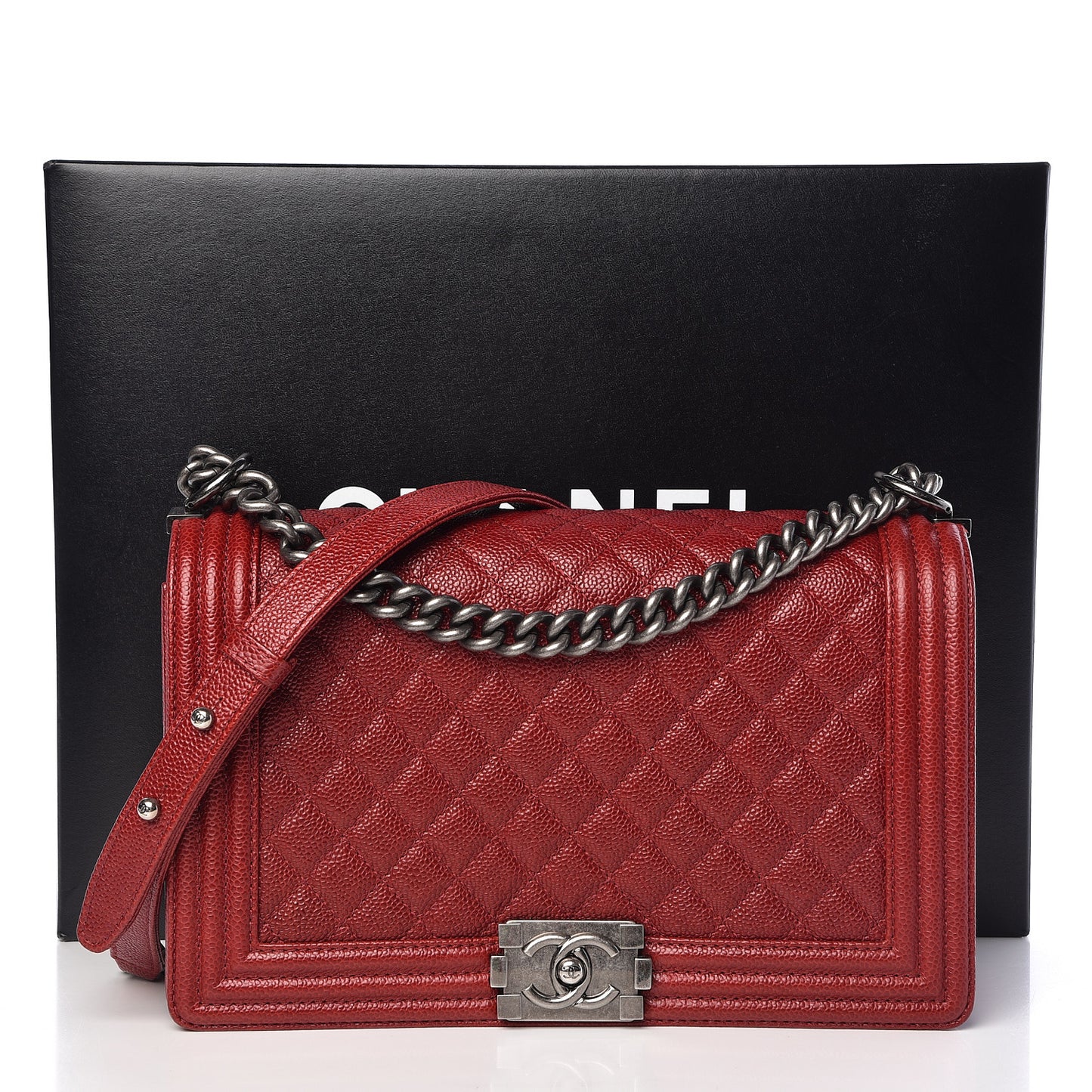 Caviar Quilted New Medium Boy Flap Dark Red