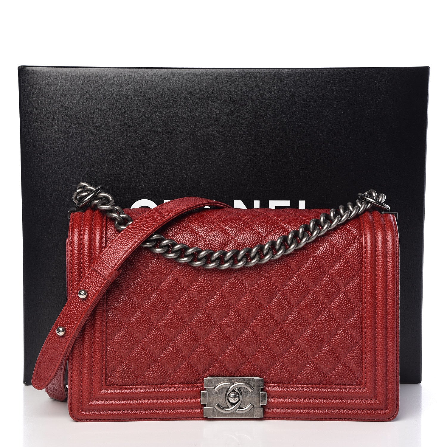 Chanel Caviar Quilted New Medium Boy Flap Dark Red 16 of 16