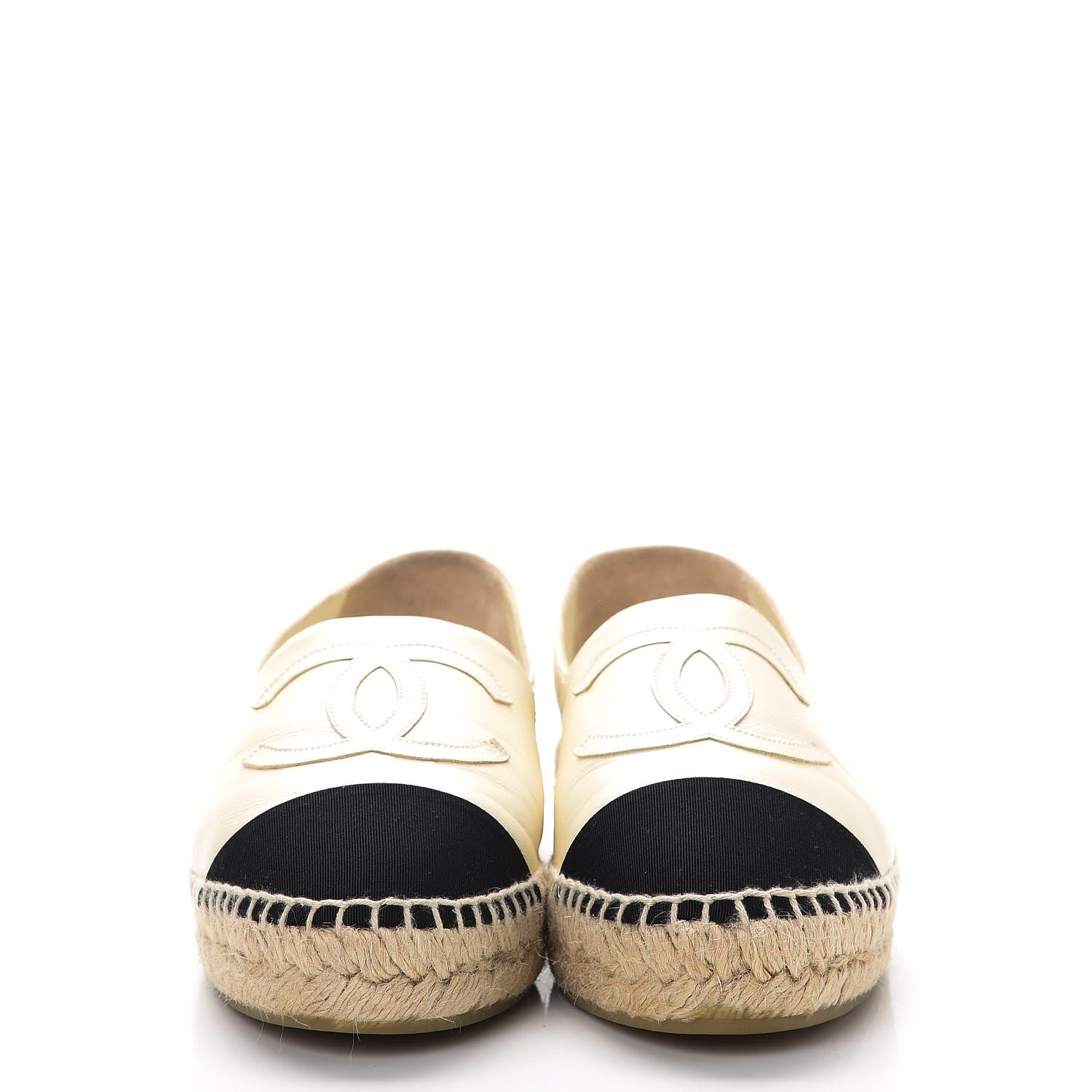 Chanel Metallic Calfskin Grosgrain CC Espadrilles 38 Ivory Black 2 of 10