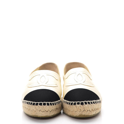 Chanel Metallic Calfskin Grosgrain CC Espadrilles 38 Ivory Black 2 of 10