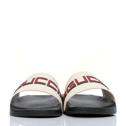 Gucci Rubber Stripe Mens Pool Slide Sandals 6 Ecru Green Red 2 of 6