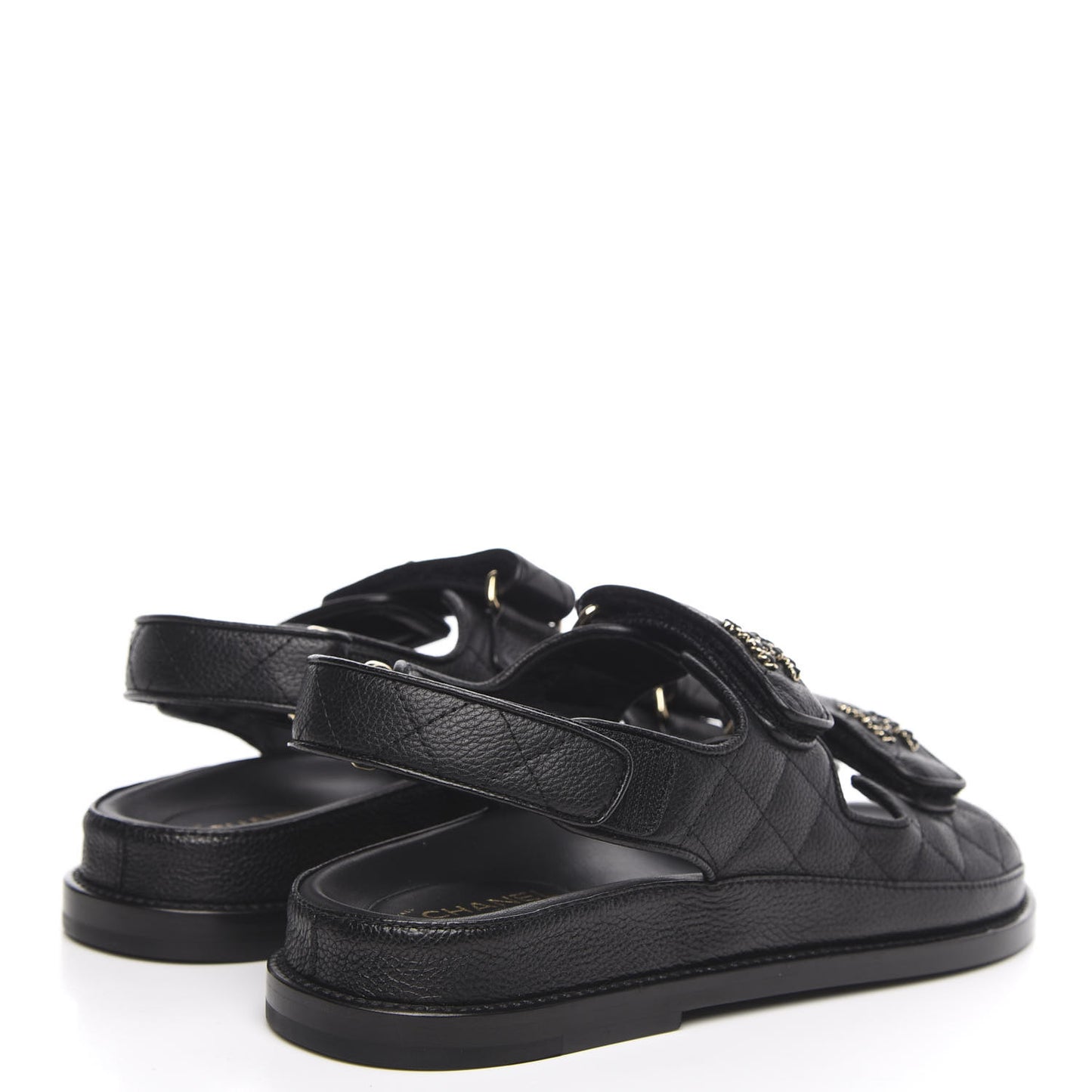Grained Calfskin Velcro Dad Sandals 36 Black