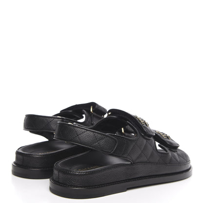Chanel Grained Calfskin Velcro Dad Sandals 36 Black 4 of 10