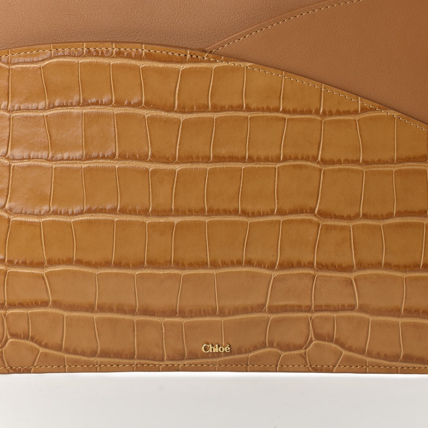 Crocodile Embossed Calfskin Walden iPad Clutch Bag Autumal Brown