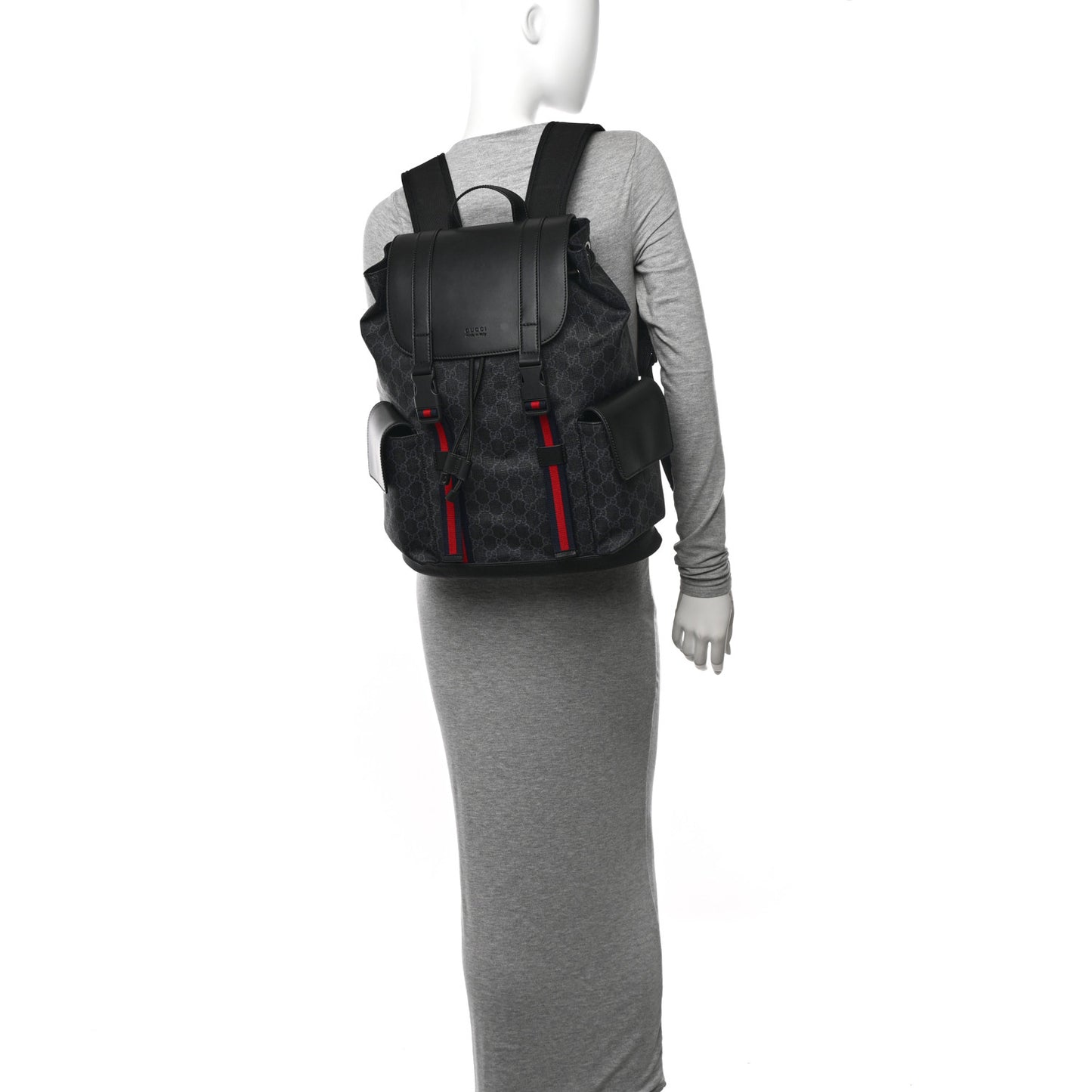 Soft GG Supreme Monogram Calfskin Web Double Buckle Backpack Black