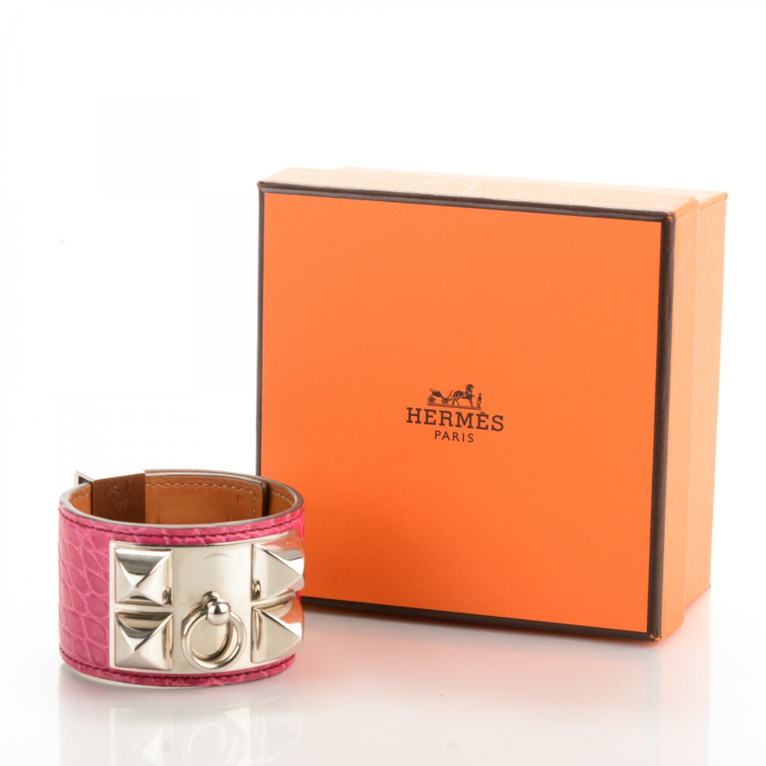 Hermes Shiny Alligator Collier De Chien CDC Bracelet S Fuchsia 7 of 7