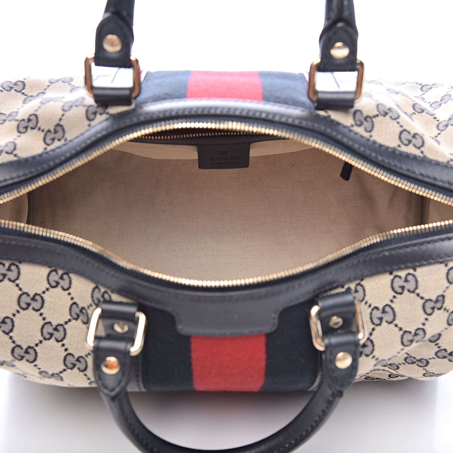 Gucci Monogram Selleria Calfskin Vintage Web Medium Boston Beige Blue 5 of 10