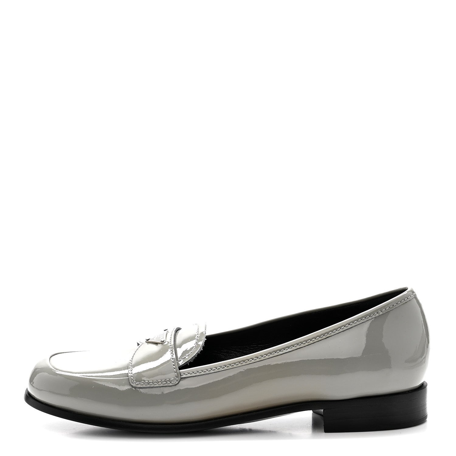 Prada Vernice Metal Triangle Logo 25mm Loafers 38 Granito 1 of 9