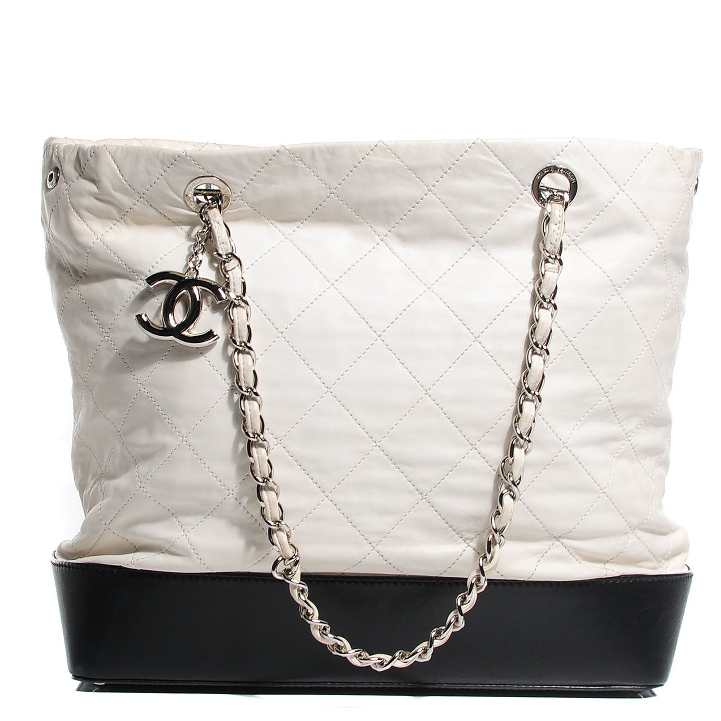 Calfskin Stitched Large VIP Shopping Tote White Black