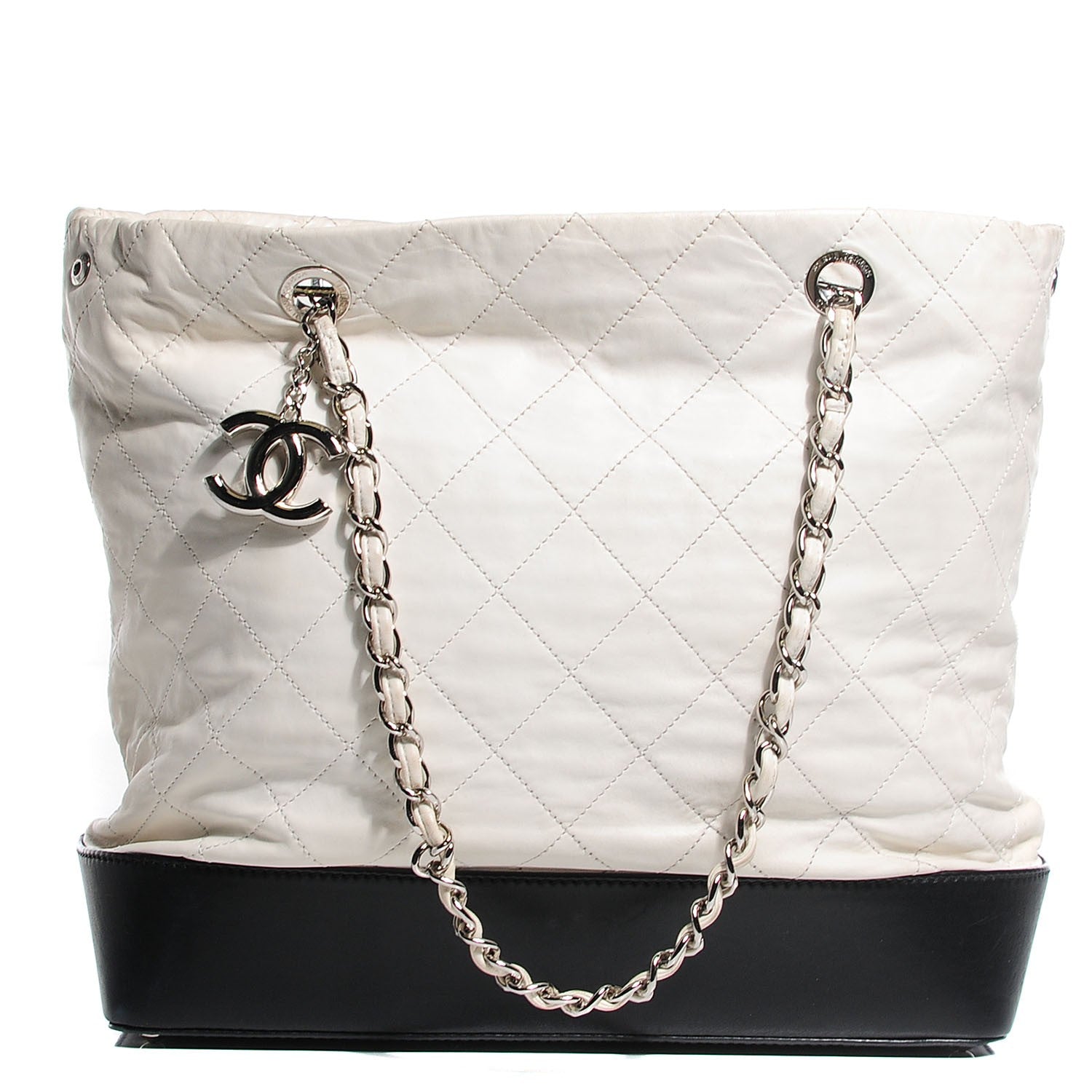 Chanel Calfskin Stitched Large VIP Shopping Tote White Black 1 of 7