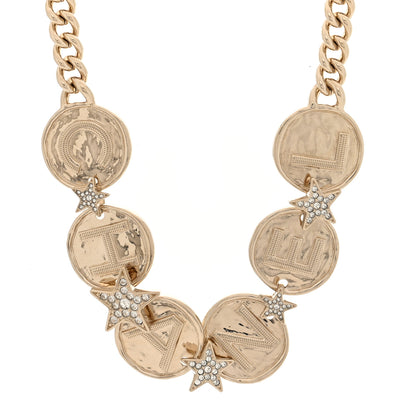 Chanel Metal Crystal Textured CC Logo Star Chain Choker Necklace Gold 1 of 4