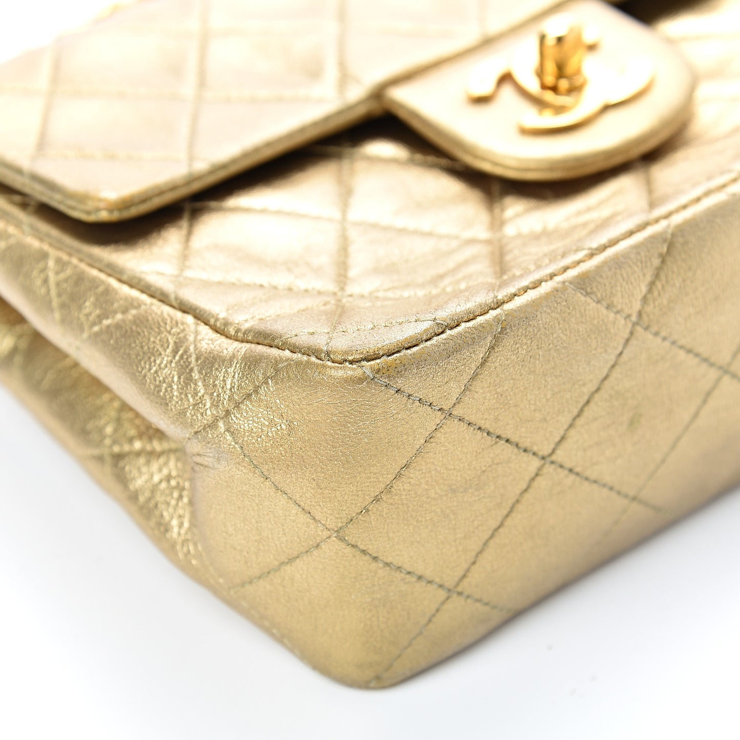 Metallic Lambskin Quilted Mini Square Flap Gold