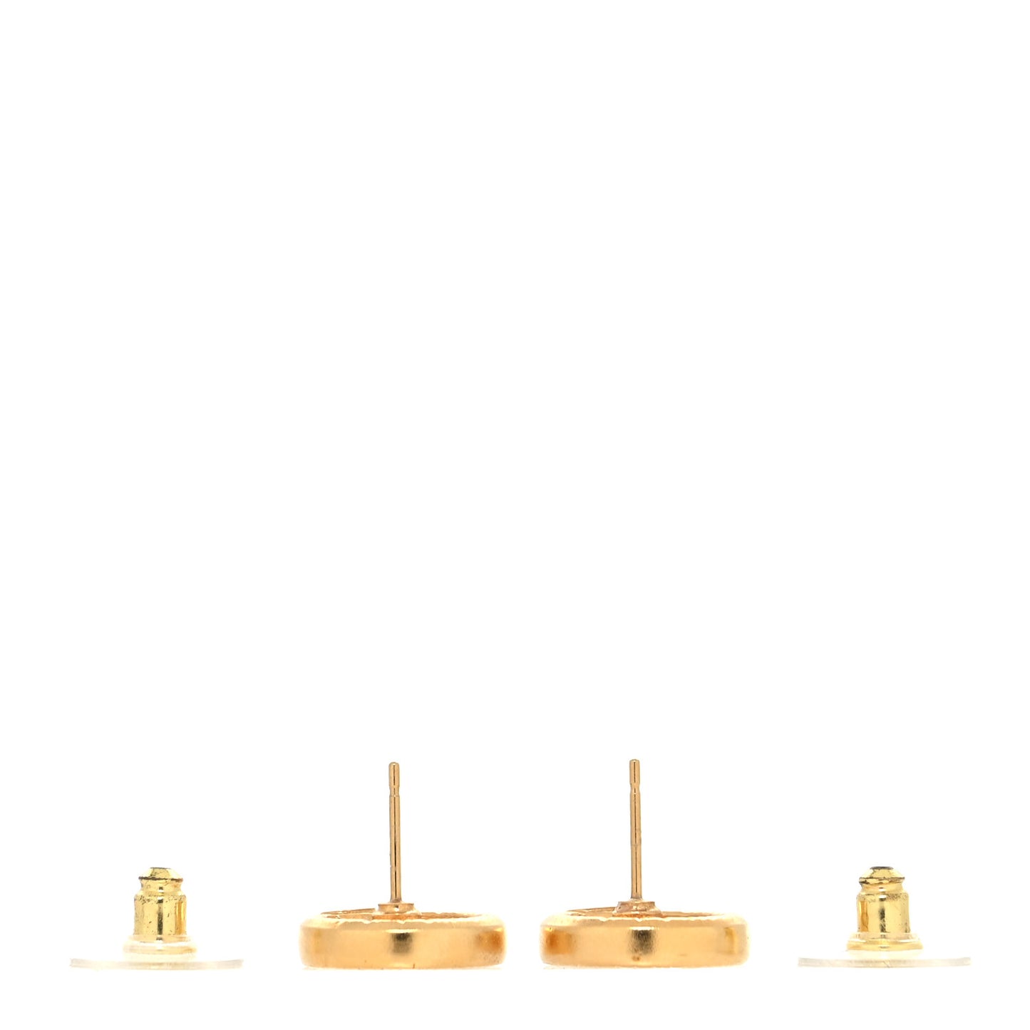 Metal Crystal Textured CC Round Earrings Gold