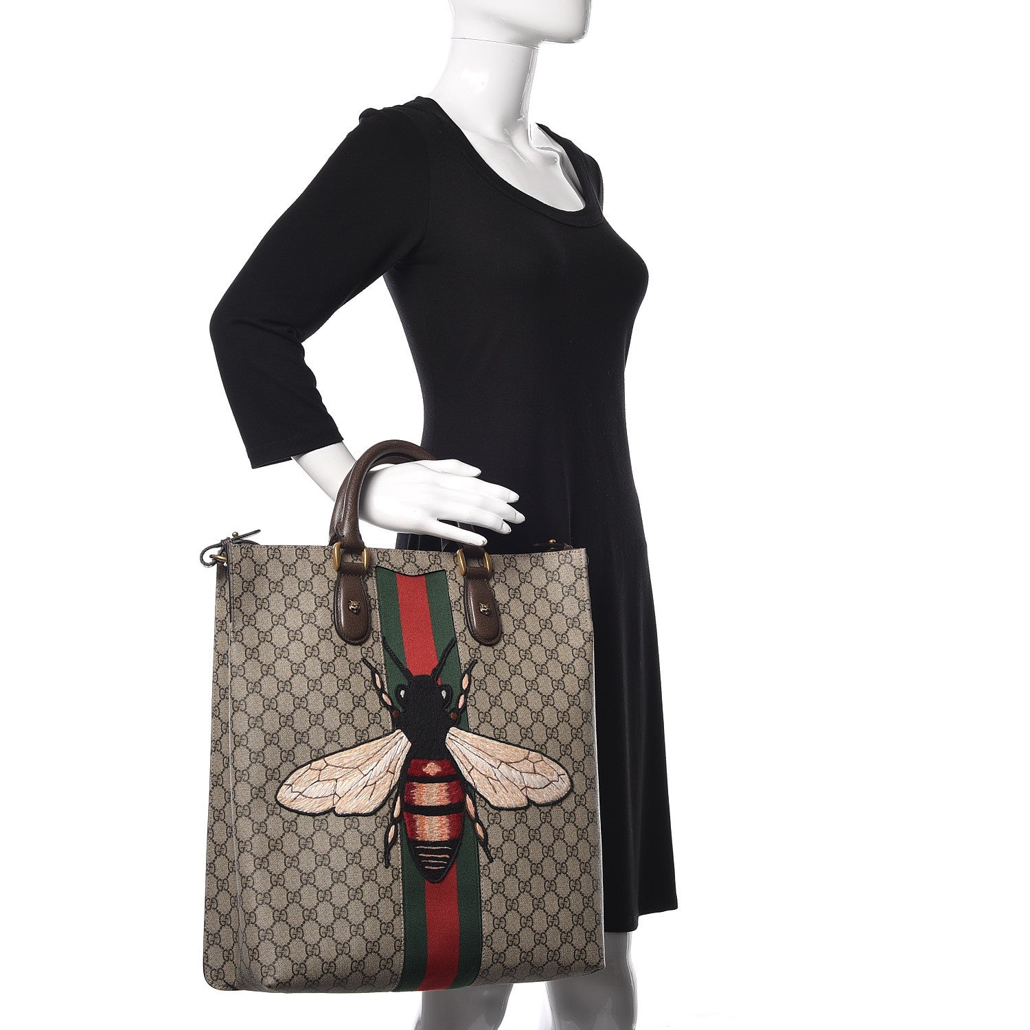 Gucci GG Supreme Monogram Web Animalier Bee Vertical Tote Brown 3 of 10