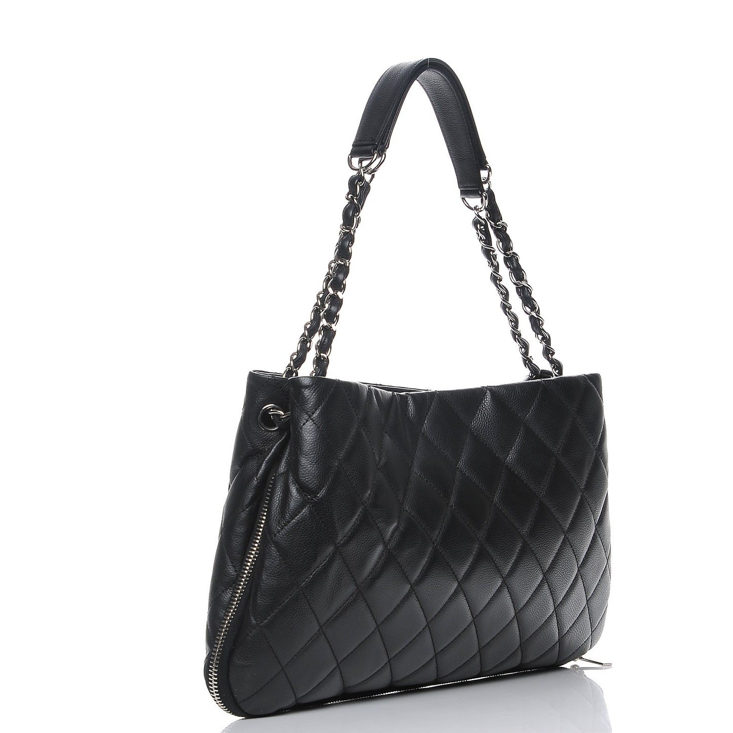 Caviar Quilted Expandable Zip Shoulder Bag Black