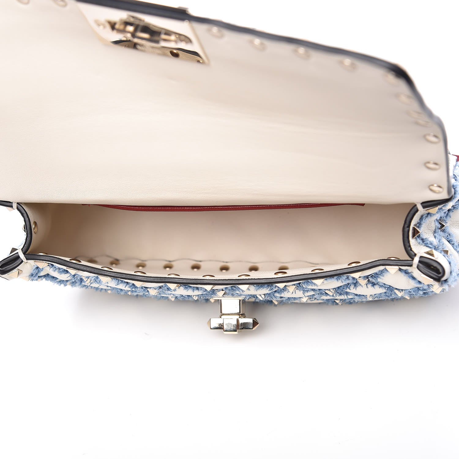 Valentino Garavani Lambskin Denim Quilted Small Rockstud Spike Shoulder Bag Ivory 6 of 12