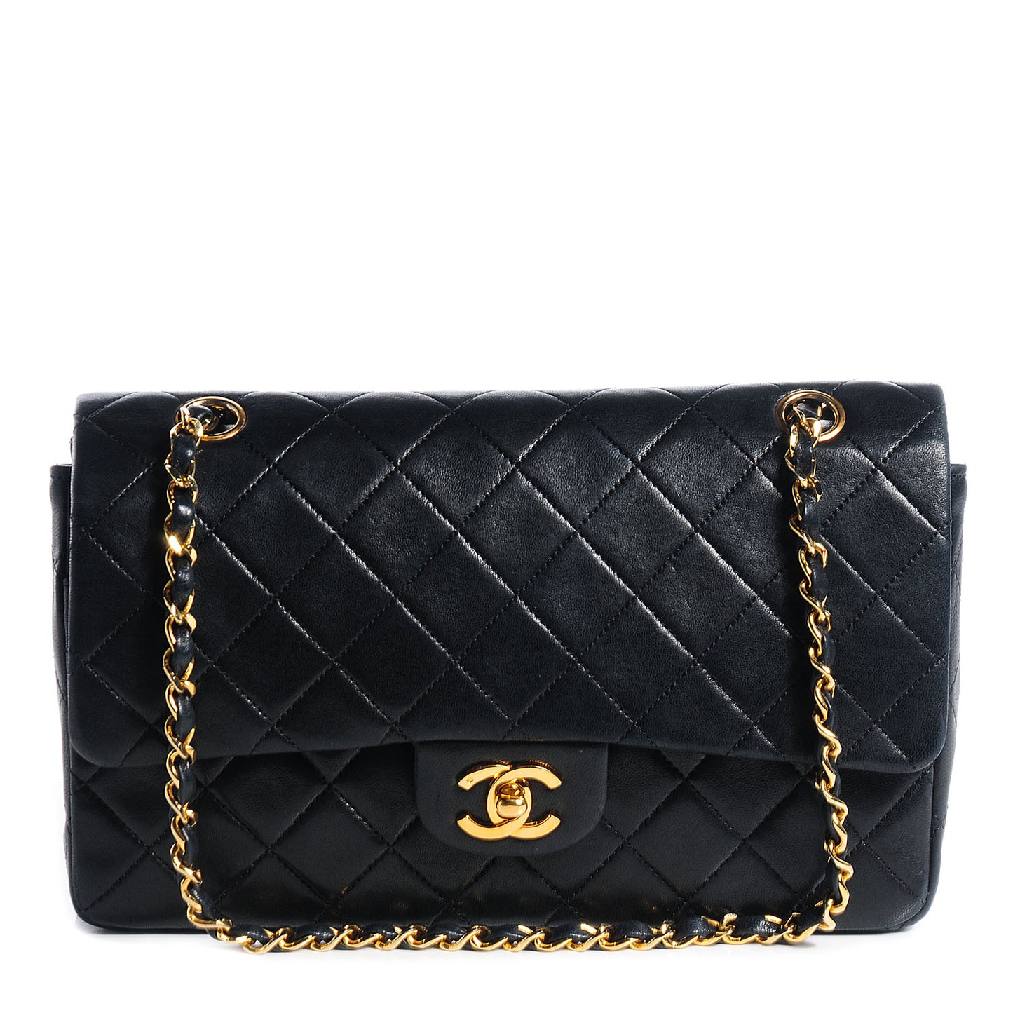 Lambskin Medium Double Flap Black