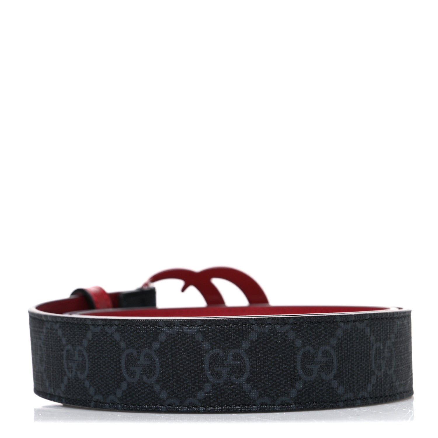 Gucci GG Supreme Monogram Plutone Calfskin Enamel Double G 30mm Belt 85 34 New Cherry Red 2 of 5